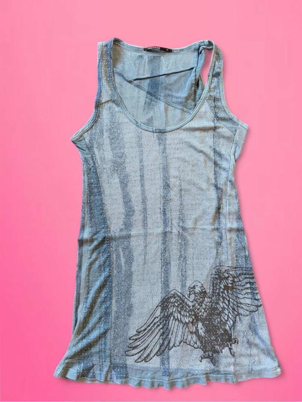 vintage RARE y2k Salvage eagle rhinestone tank